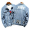 Printed Men's Ripped Jean Jacket Denim Trucker Jacket