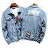Printed Men's Ripped Jean Jacket Denim Trucker Jacket