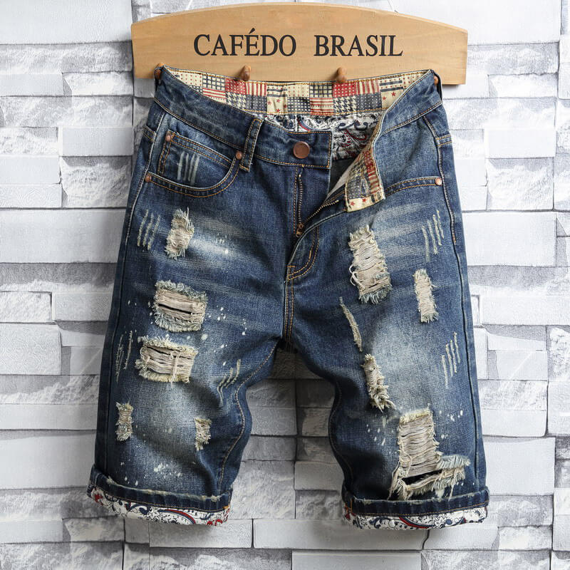 Mens jean shorts distressed sale