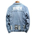 Printed Men's Ripped Jean Jacket Denim Trucker Jacket