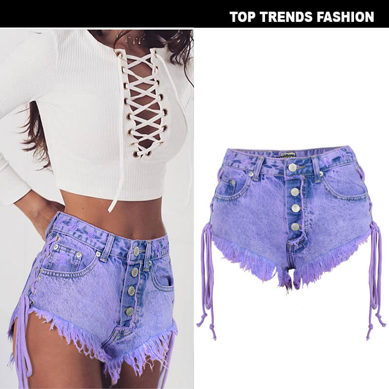 Purple Denim Shorts
