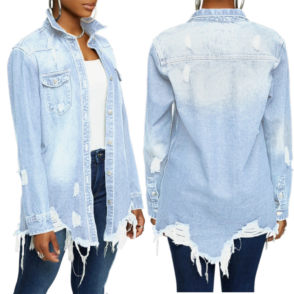 Women's Distressed Autumn Loose Long Denim Jean Trucker