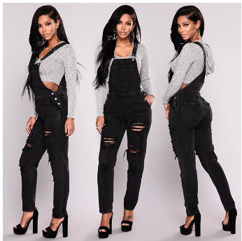 Women's Denim Trousers Jumpsuits Jean Overalls Skinny Ripped Jeans ...
