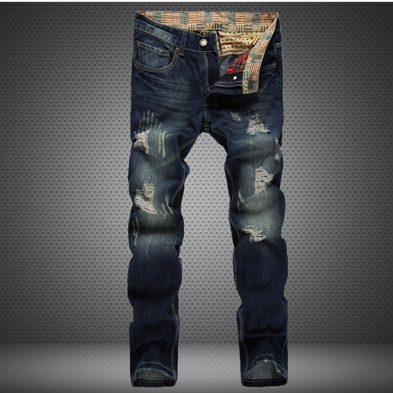 Men's Ripped Jeans Streetwear Frayed Mid Waist Straight Pants – HiHalley