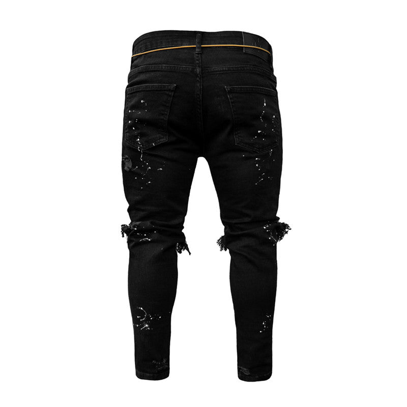 New Skinny Comfy Pencil Pants Mid Waisted Men's Ripped Jeans – HiHalley