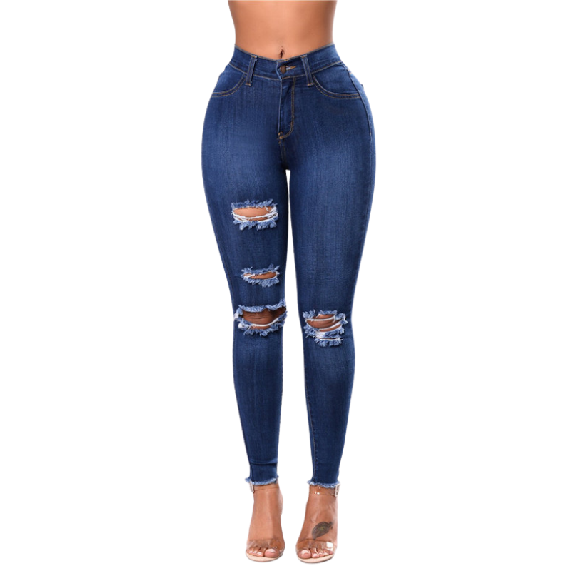Women's Ripped Jeans Mid Waist Skinny Pants Pencil Pants – HiHalley