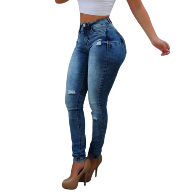 Women Cute Distressed Jeans Pencil Pants Stretch Skinny Jeans – HiHalley