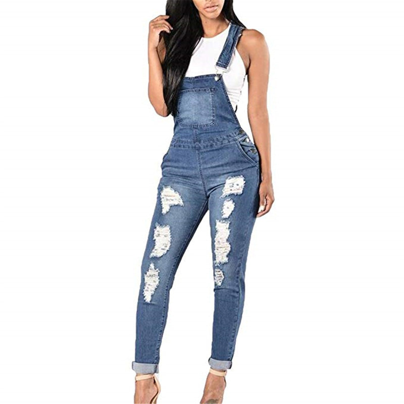 Women's Overalls Ripped Jeans Denim Trousers Skinny Jumpsuits – HiHalley
