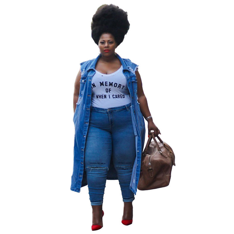 Plus Size Blue Sleeveless Denim Jacket | Yours Clothing