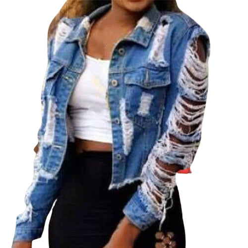 Ripped denim sales jacket ladies