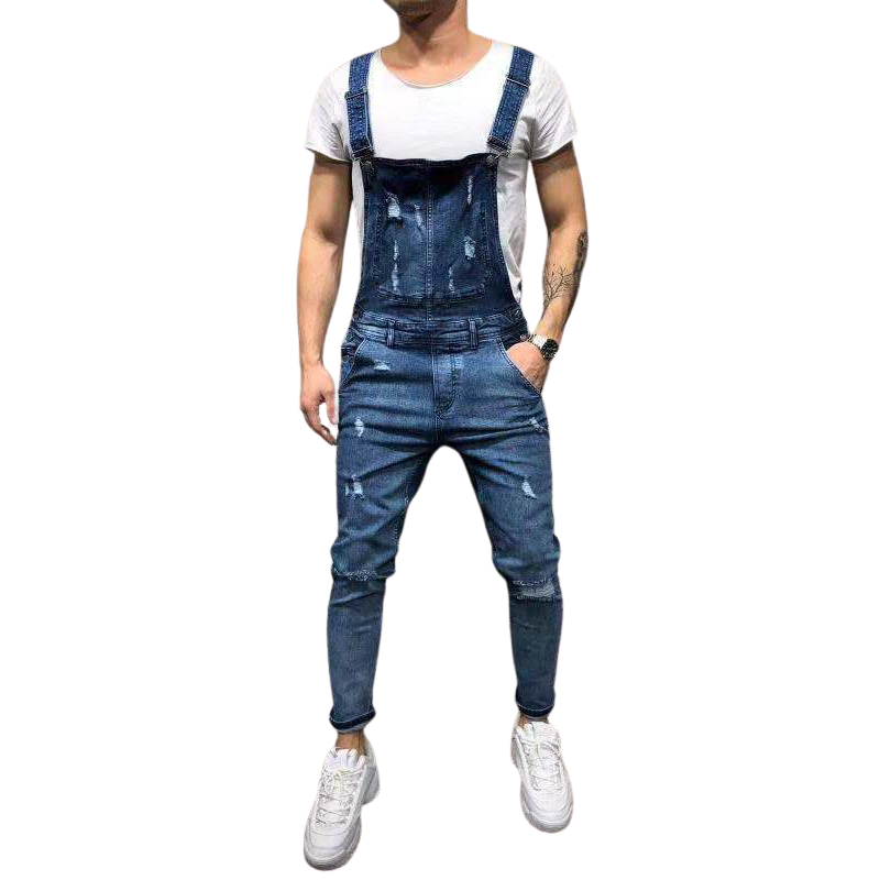 Men's Ripped Jeans Mid Waisted Denim Jumpsuits Rompers Jeans – HiHalley