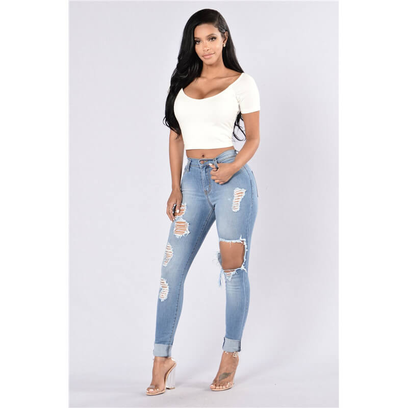Women Distressed Jeans for Juniors Casual Pencil Jeans – HiHalley