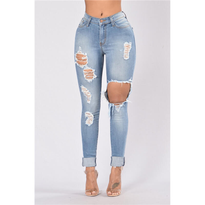 Women Distressed Jeans for Juniors Casual Pencil Jeans – HiHalley