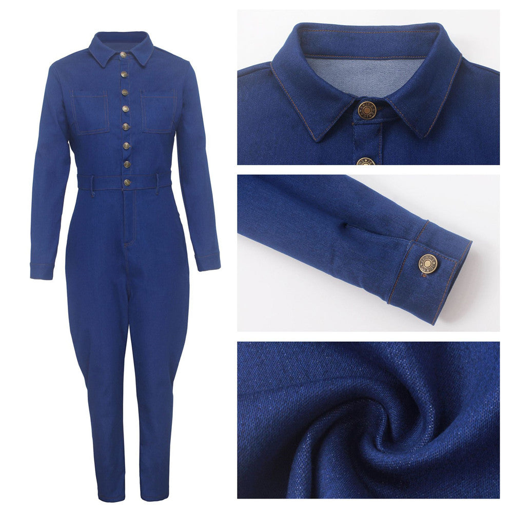 Women's One Piece Denim Jumpsuit Sexy Slim Romper Jeans HiHalley