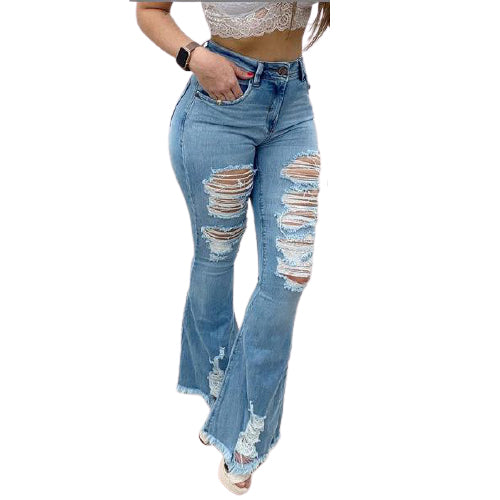 Women's Flare Bell Bottom Jeans Ripped Jeans Washed Street Style – HiHalley